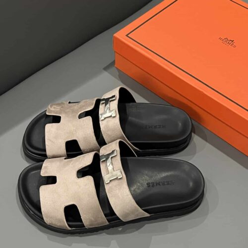 Alternative view of Hermes Chypre Sandal Suede H Logo Silver Hardware Light Brown