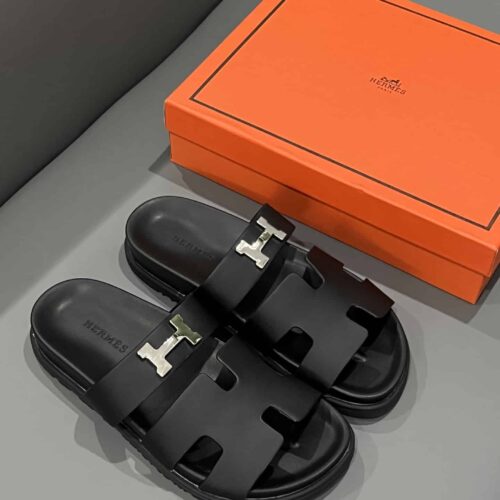Alternative view of Hermes Chypre Sandal H Logo Silver Hardware Black