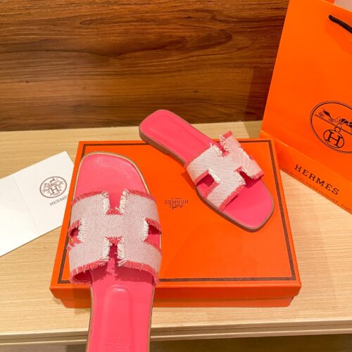 Alternative view of Hermes Oran Sandals Canvas Fringed Pink H231095Z C5350