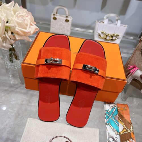 Alternative view of Hermes Giulia Sandals Smooth Leather Orange H232130Z 5H360