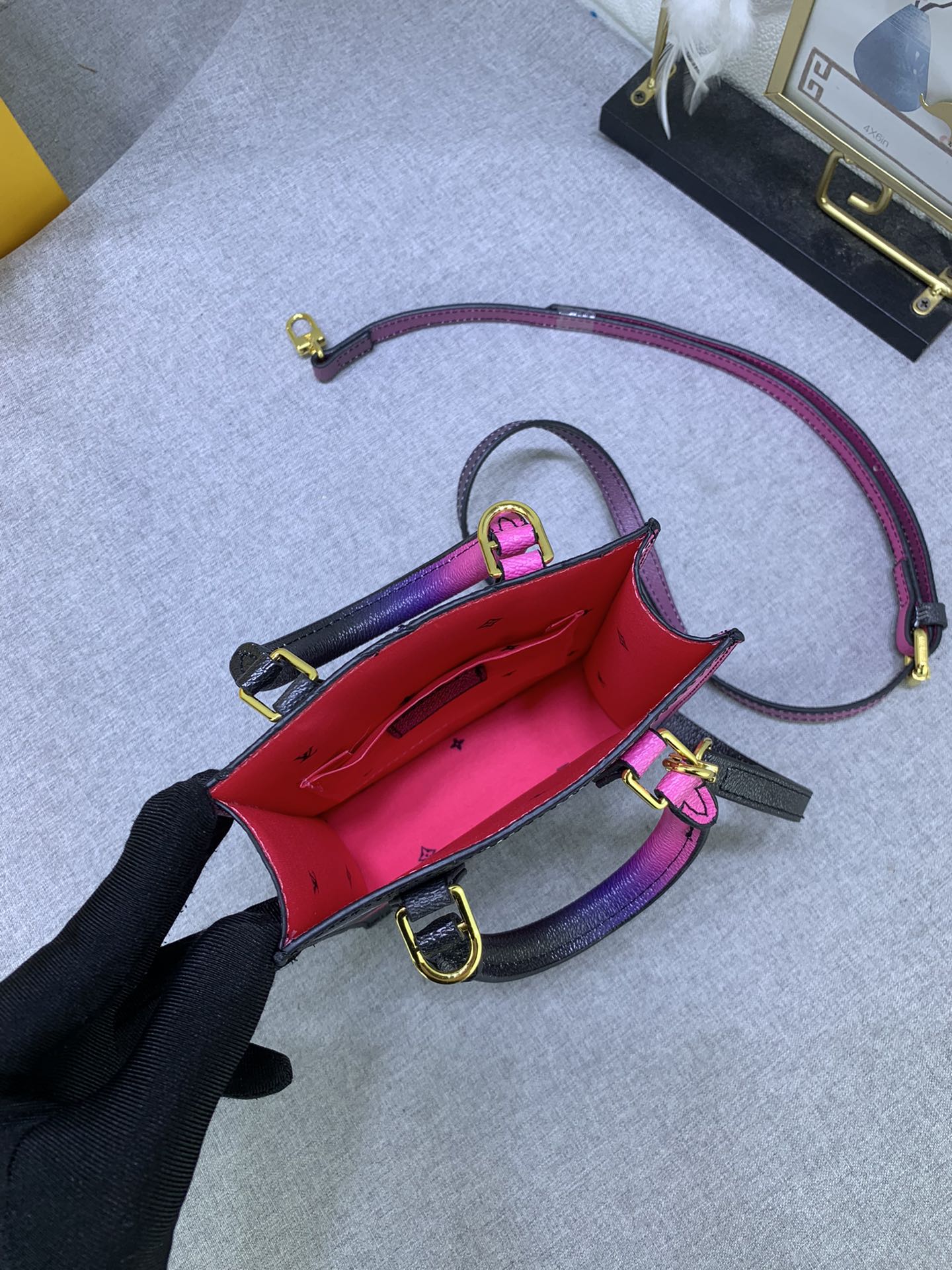 Louis Vuitton Petit Sac Plat Monogram Crossbody Bag Black And Pink 17Cm - Image 2