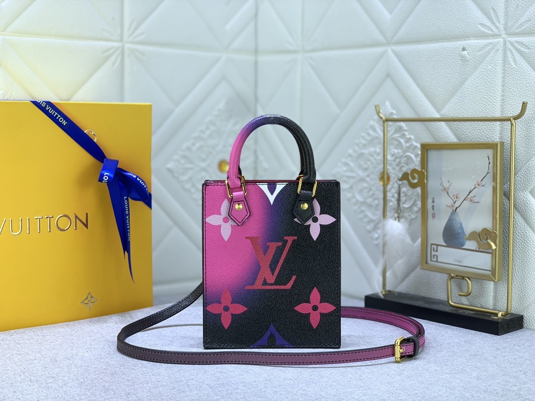 Louis Vuitton Petit Sac Plat Monogram Crossbody Bag Black And Pink 17Cm - Image 9