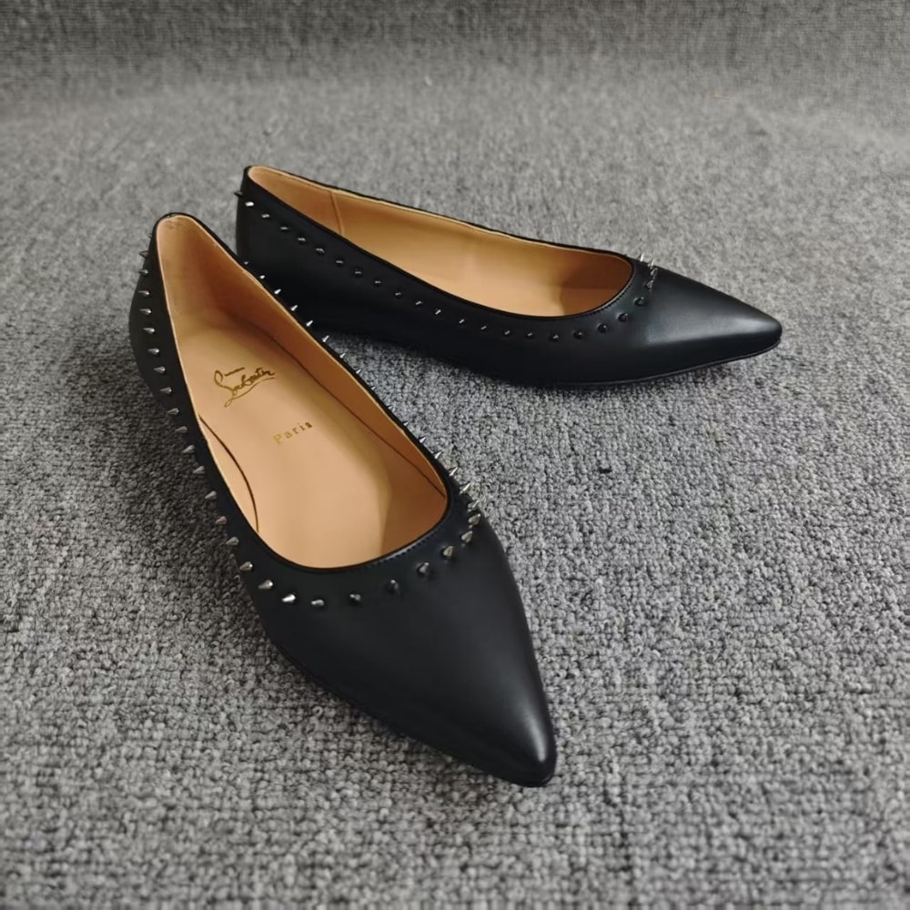 Christian Louboutin Studded Anjalina Leather Flats Black 3151261B142 - Image 2