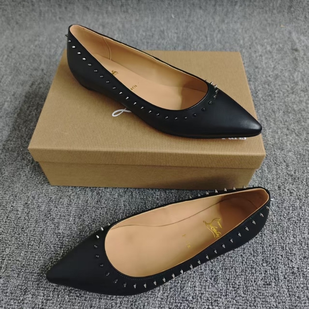 Christian Louboutin Studded Anjalina Leather Flats Black 3151261B142 - Image 3