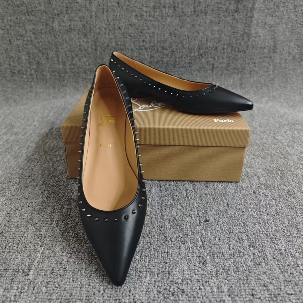 Christian Louboutin Studded Anjalina Leather Flats Black 3151261B142 - Image 4