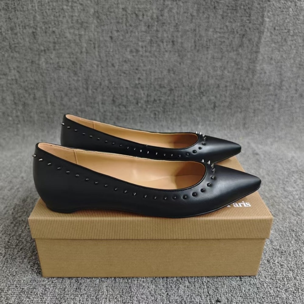 Christian Louboutin Studded Anjalina Leather Flats Black 3151261B142 - Image 5