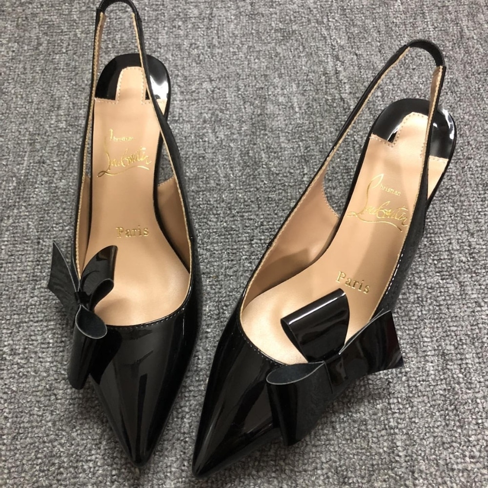 Christian Louboutin Clare Nodo Nappa Leather Slingback Pumps Black - Image 4