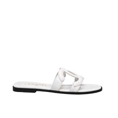 Chanel Mules CC Logo Strap White