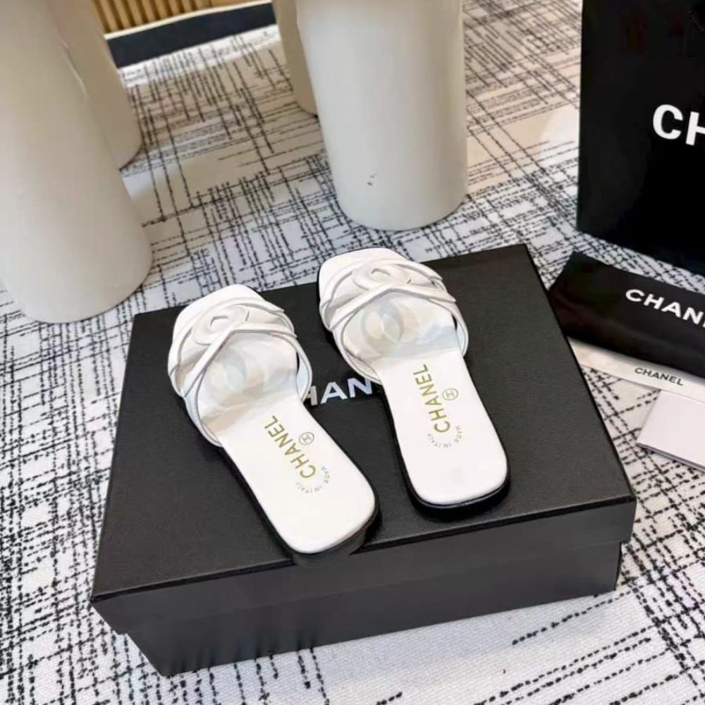 Chanel Mules CC Logo Strap White - Image 8