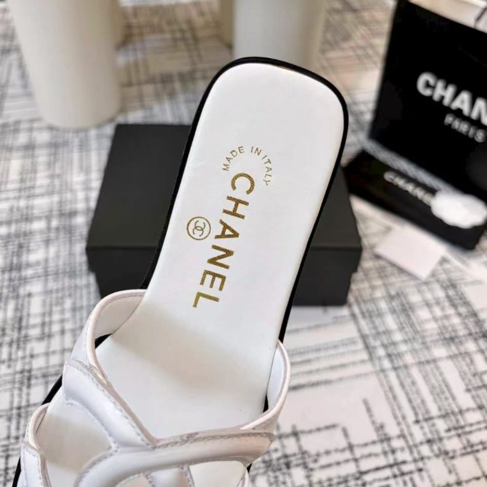 Chanel Mules CC Logo Strap White - Image 9