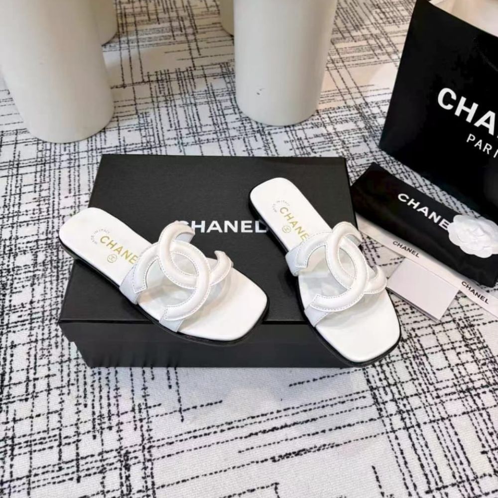Chanel Mules CC Logo Strap White - Image 3
