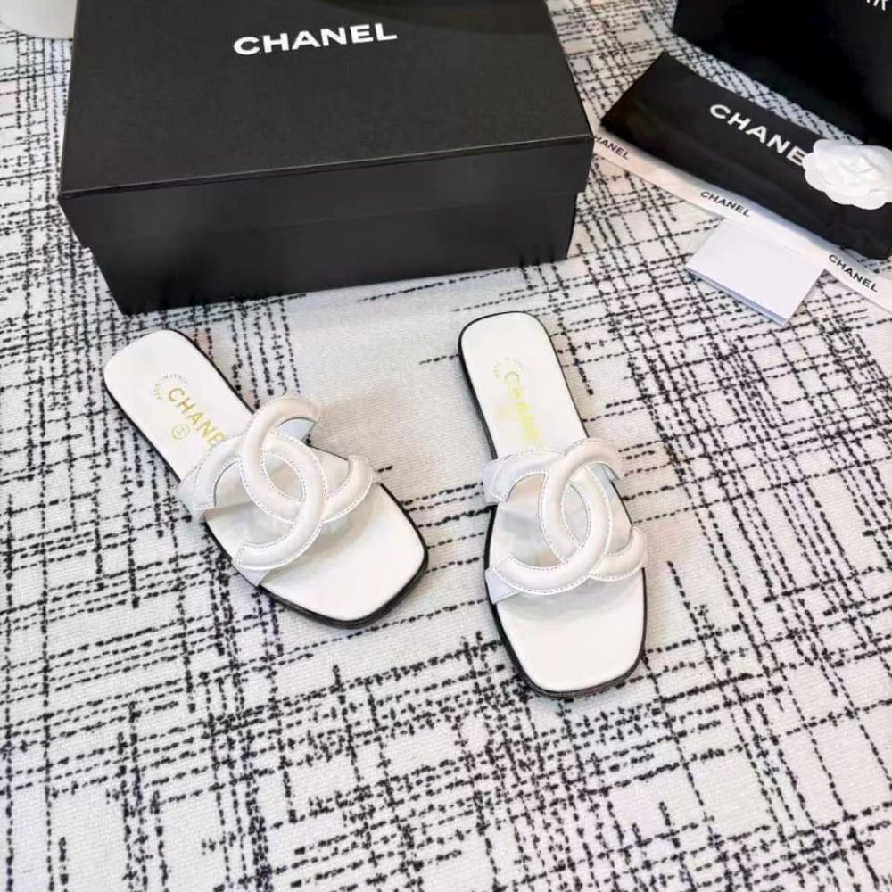 Chanel Mules CC Logo Strap White - Image 4