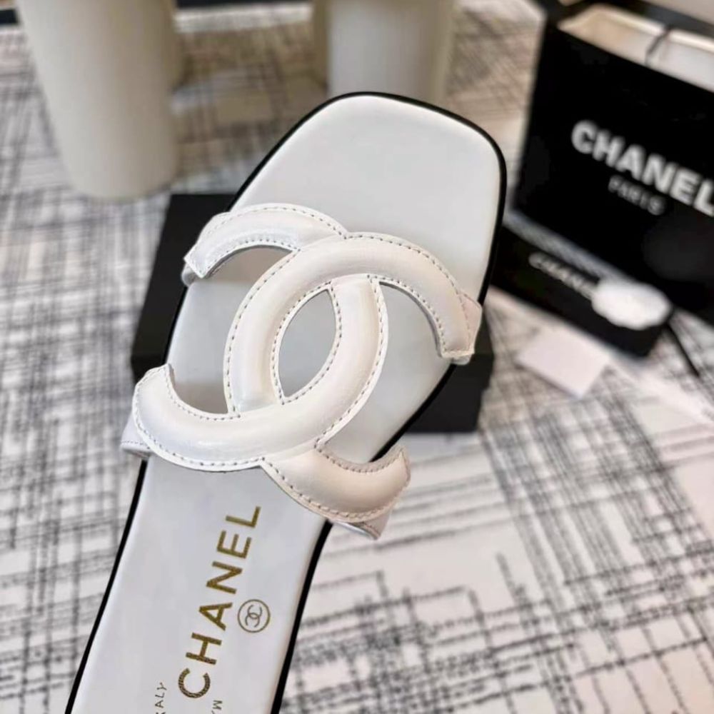 Chanel Mules CC Logo Strap White - Image 10