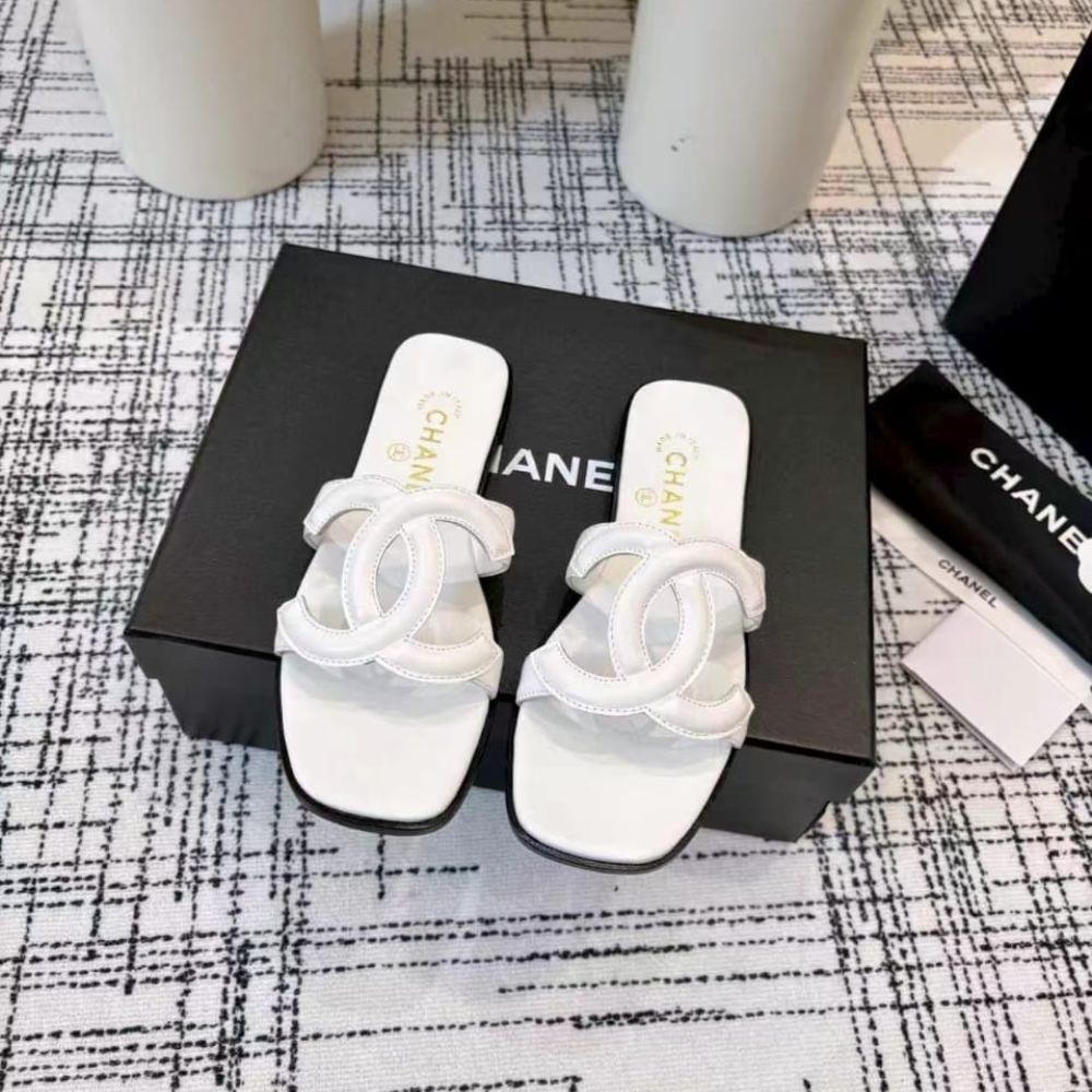 Chanel Mules CC Logo Strap White - Image 5