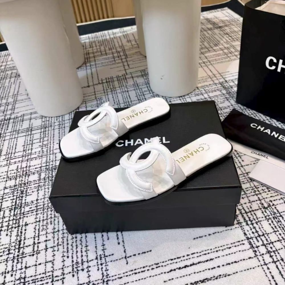 Chanel Mules CC Logo Strap White - Image 6