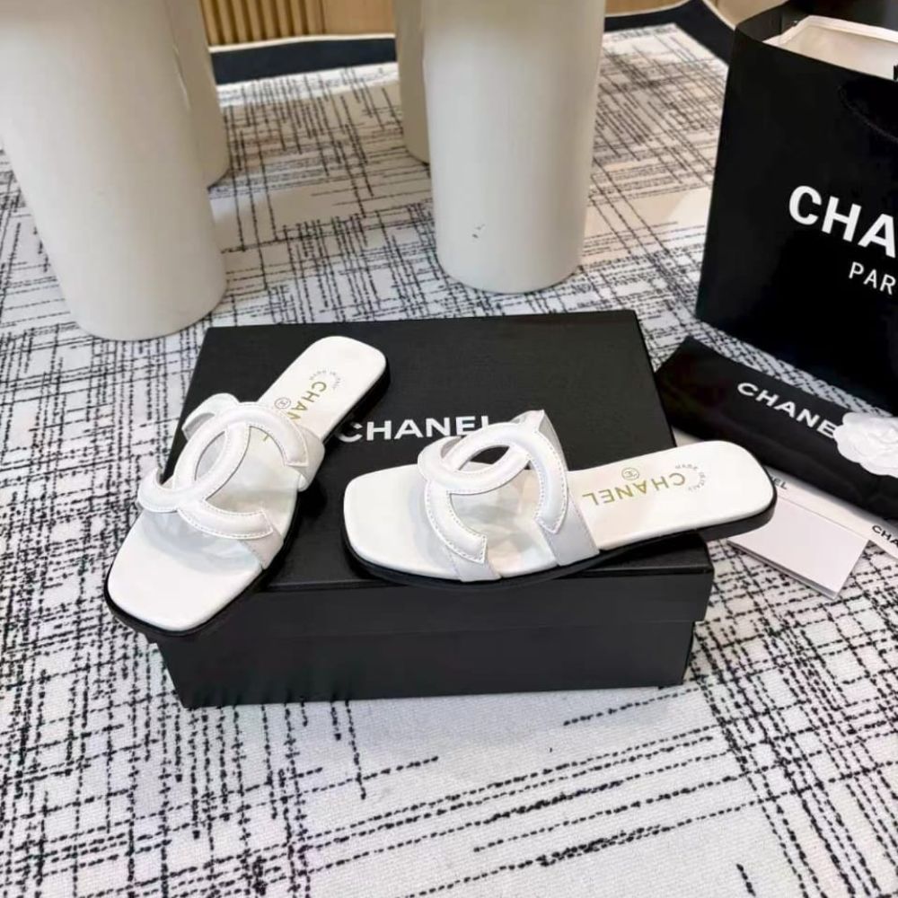 Chanel Mules CC Logo Strap White - Image 7