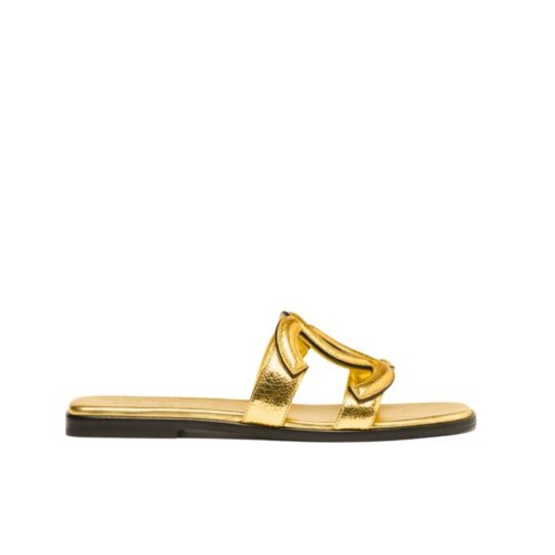 Chanel Mules Crackled Laminated Leather Gold G47250 B24299 U9813