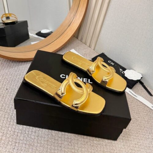 Alternative view of Chanel Mules Crackled Laminated Leather Gold G47250 B24299 U9813