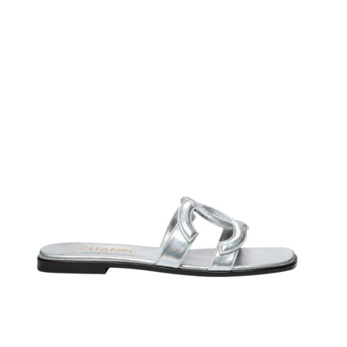 Chanel Mules Crackled Laminated Leather Silver