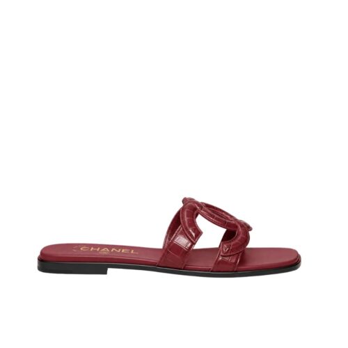 Chanel Mules Crackled Laminated Leather Burgundy