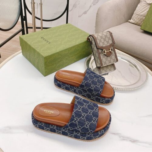 Alternative view of Gucci Women's Platform GG Denim Slide Sandal Blue ‎623212 2KQ00 4402