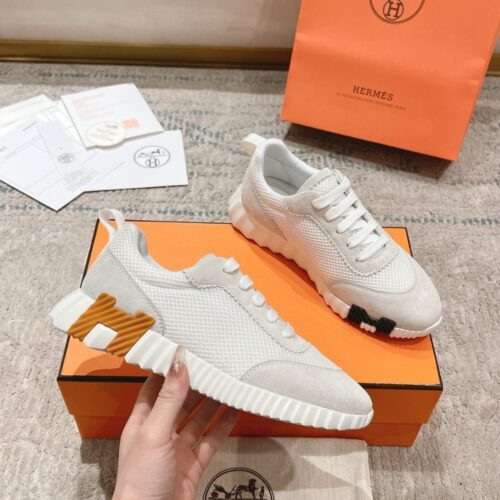 Alternative view of Hermes Bouncing Sneakers Smooth Leather Canvas Blanc H232856ZH91450