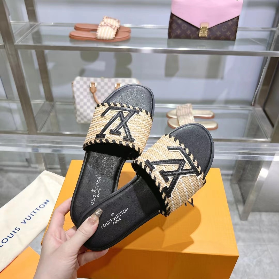 Louis Vuitton Lock It Flat Raffia Mules Black - Image 5