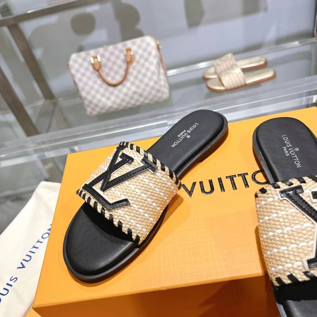 Louis Vuitton Lock It Flat Raffia Mules Black - Image 4