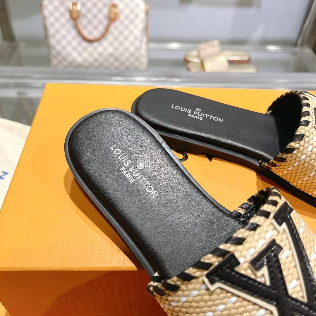 Louis Vuitton Lock It Flat Raffia Mules Black - Image 7