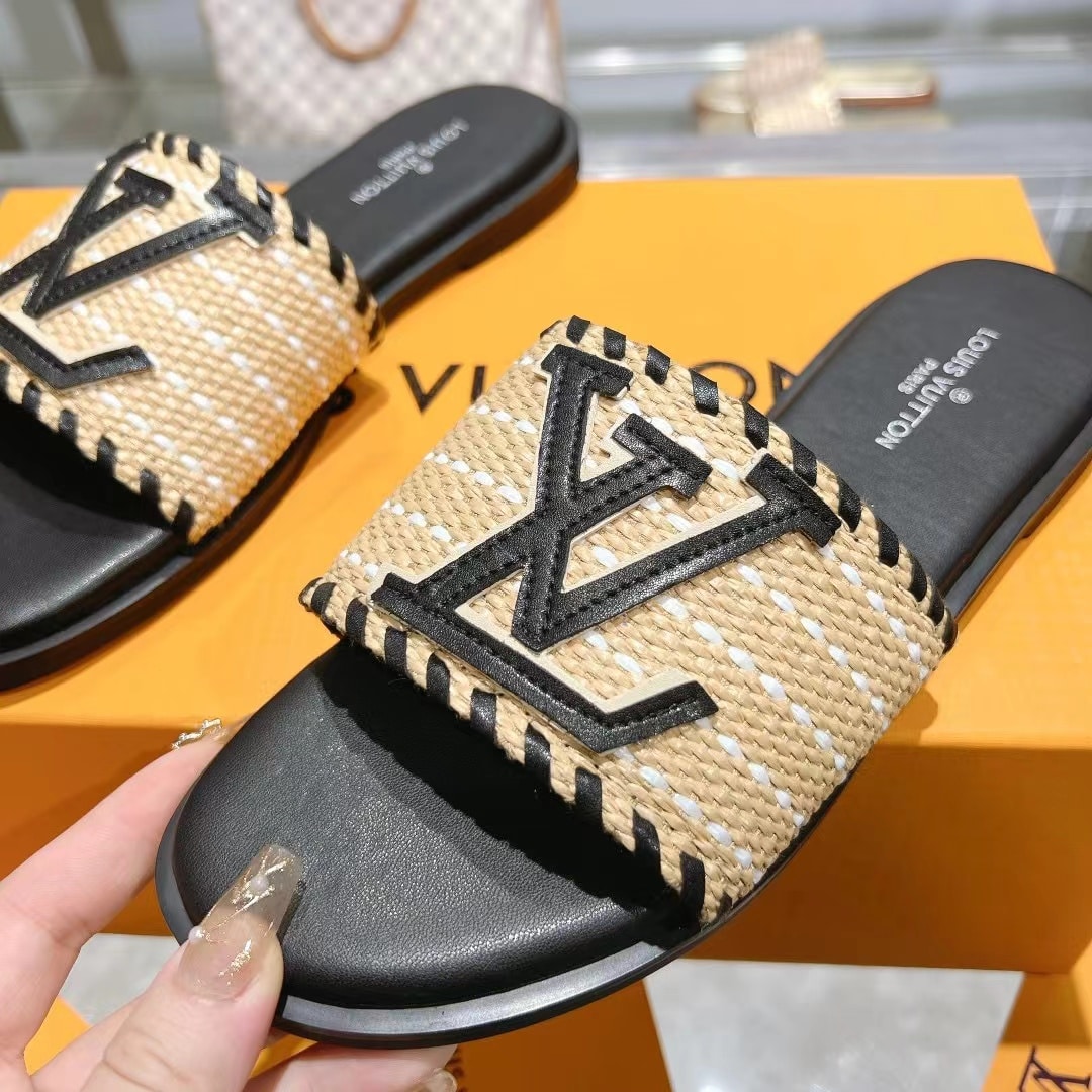 Louis Vuitton Lock It Flat Raffia Mules Black - Image 8