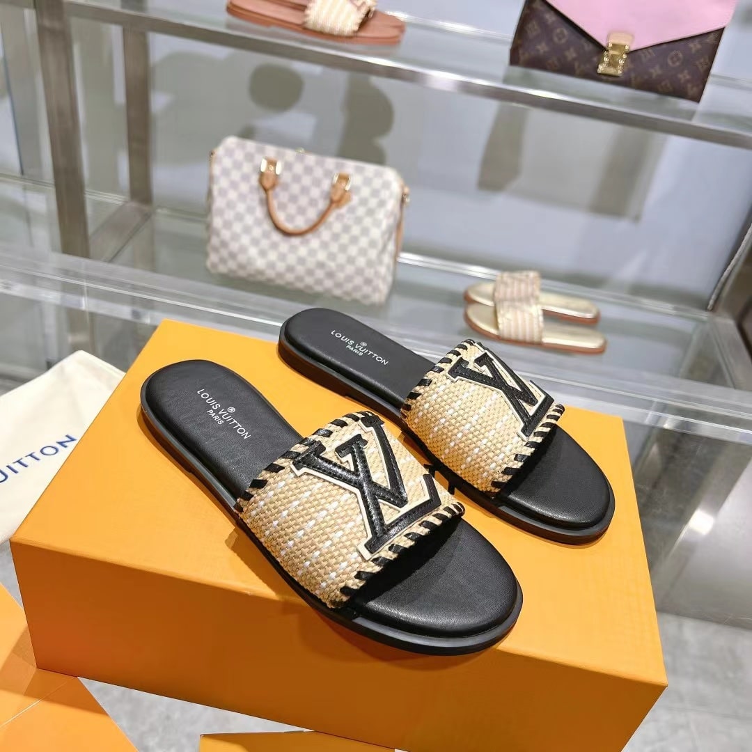 Louis Vuitton Lock It Flat Raffia Mules Black - Image 2