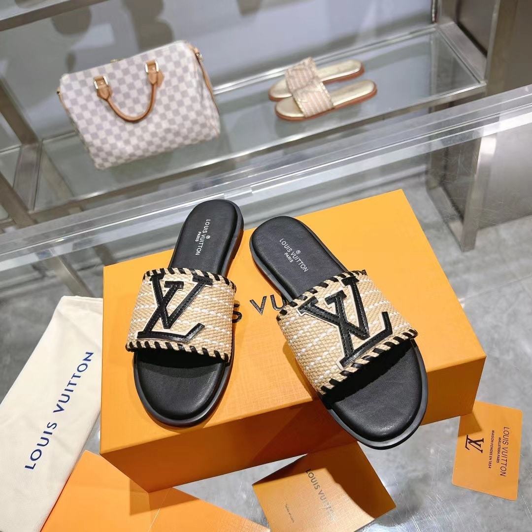 Louis Vuitton Lock It Flat Raffia Mules Black - Image 3