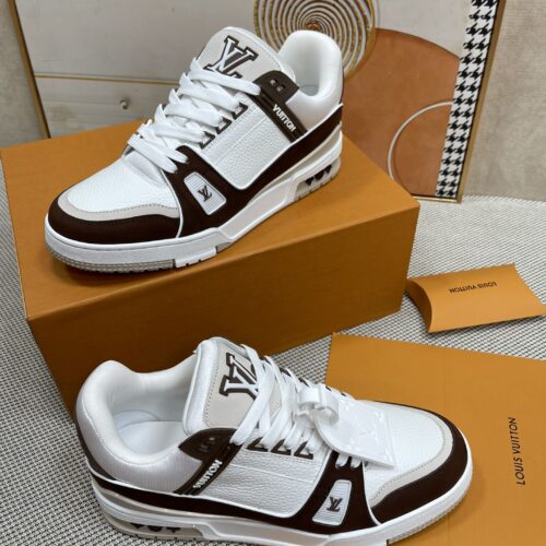 Alternative view of Louis Vuitton LV Trainer Grained Leather Sneaker White And Brown 1Ablvb