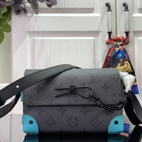 Alternative view of [Super Vip 1:1] Louis Vuitton Steamer Wearable Wallet Monogram Eclipse Reverse Turquoise 18Cm M11496