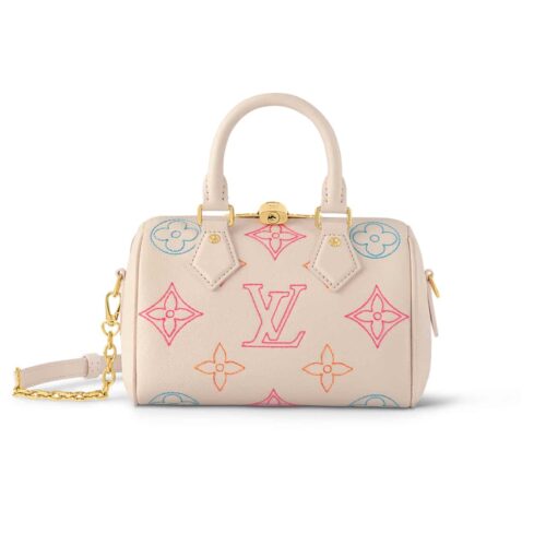 Louis Vuitton Speedy Bandoulière 20 Monogram Empreinte Handle Bag Crème Beige 20Cm M46667