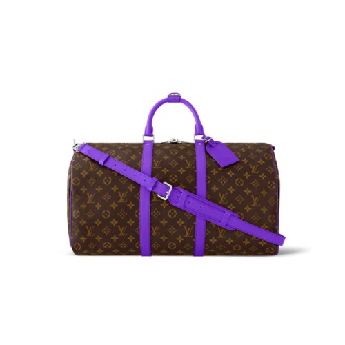 Louis Vuitton Keepall Bandoulière Monogram Macassar Canvas Travel Bag Violet Fonce 40Cm M46775