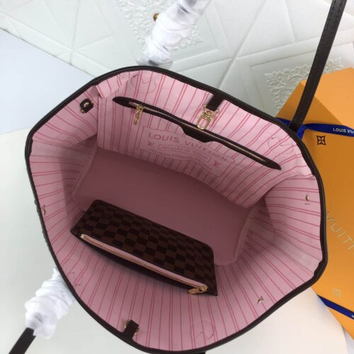Alternative view of Louis Vuitton Neverfull MM Damier Ebene Tote Bag Brown Light Pink 31Cm N41603