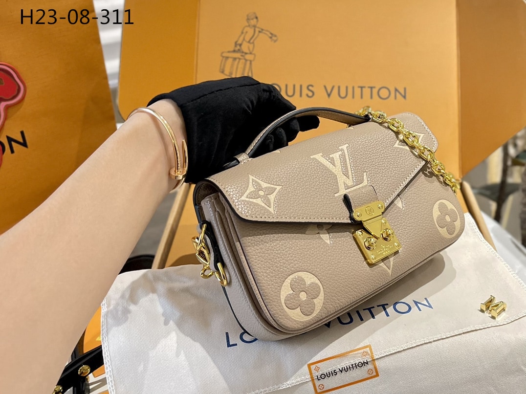 Louis Vuitton Pochette Métis East West Monogram Empreinte Crossbody Bag Gray Cream 21Cm M23081 - Image 2