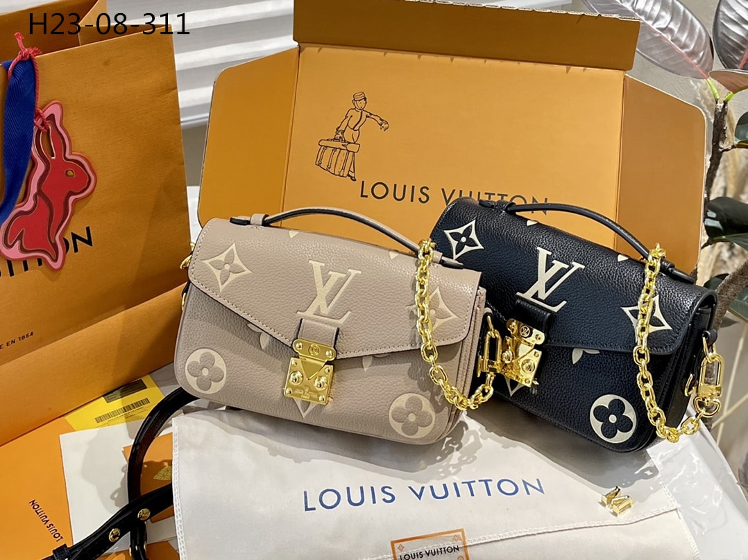 Louis Vuitton Pochette Métis East West Monogram Empreinte Crossbody Bag Gray Cream 21Cm M23081 - Image 3