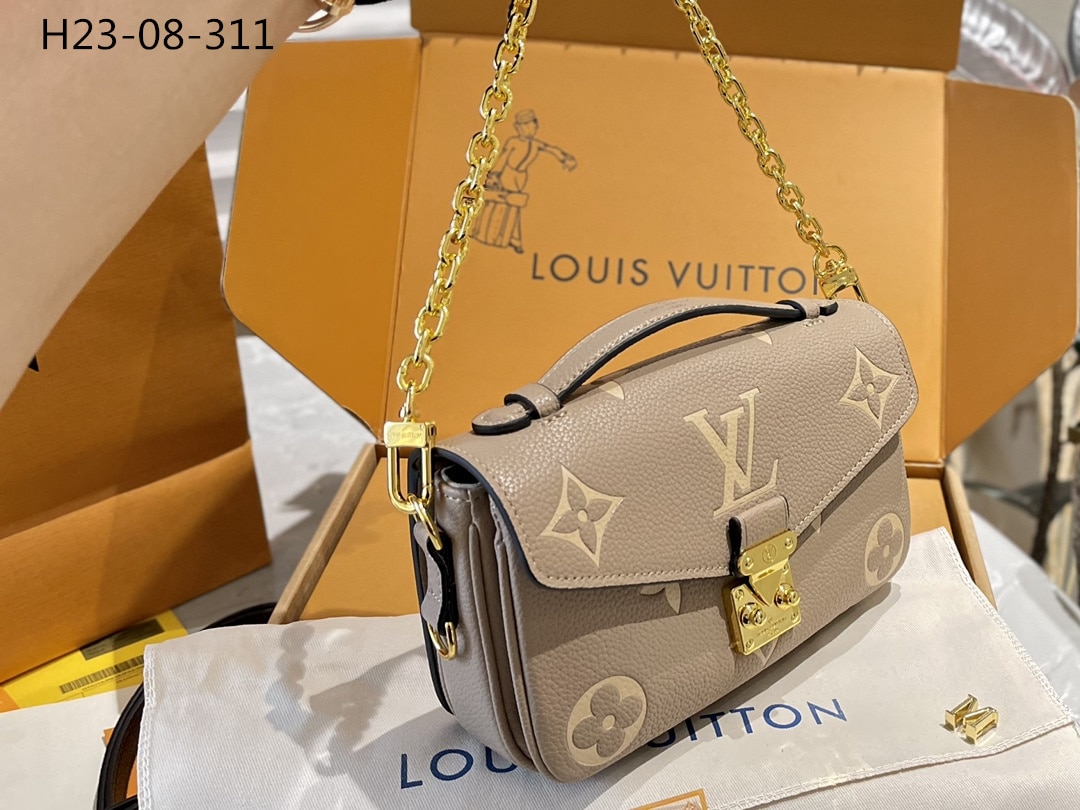 Louis Vuitton Pochette Métis East West Monogram Empreinte Crossbody Bag Gray Cream 21Cm M23081 - Image 4