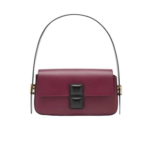 Fendi Baguette Burgundy And Black Color Block Leather Bag 26Cm 8BR821APKOF1NZ9