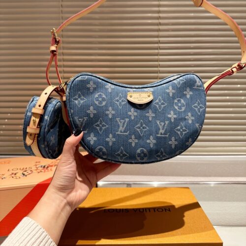 Alternative view of Louis Vuitton Croissant MM Monogram Denim Shoulder Bag Blue 25Cm M46856