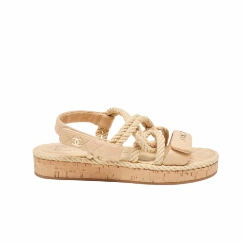 Chanel Rope Strap Sandals Smooth Leather Beige