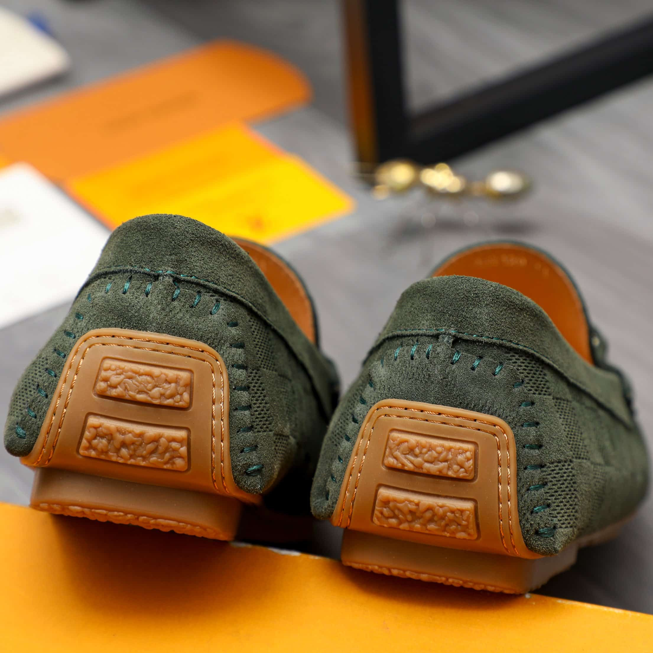 Louis Vuitton LV Damier Suede Leather Loafers Dark Green - Image 8