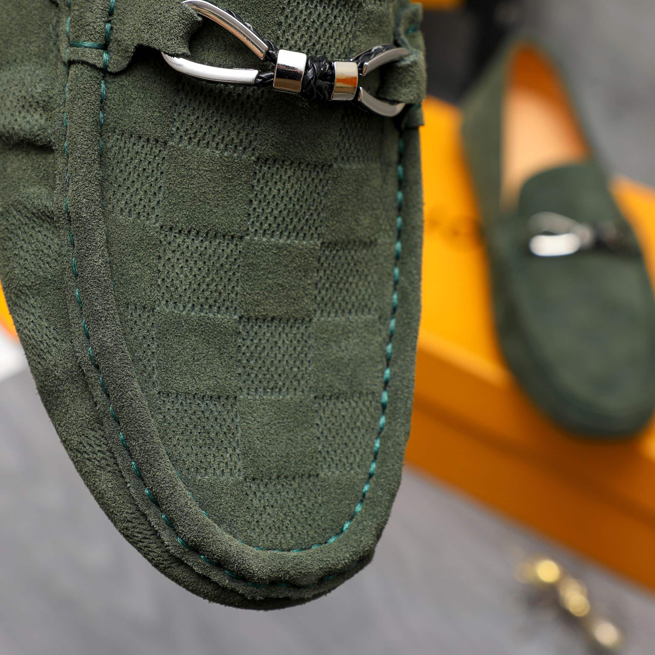 Louis Vuitton LV Damier Suede Leather Loafers Dark Green - Image 7