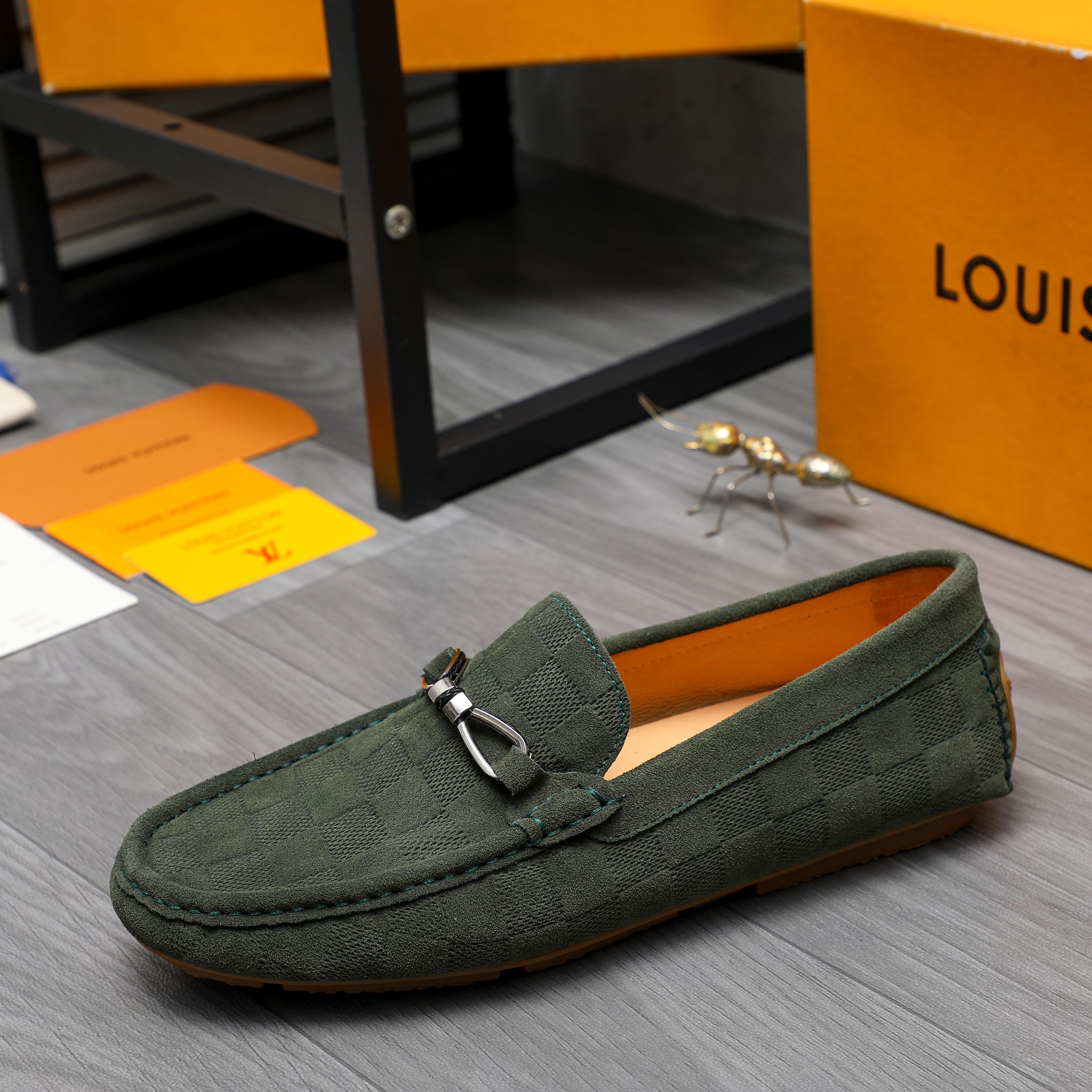 Louis Vuitton LV Damier Suede Leather Loafers Dark Green - Image 2