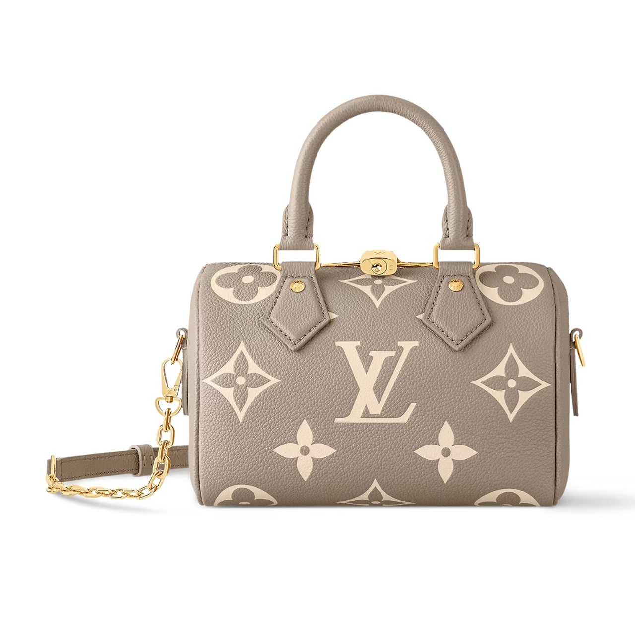 Louis Vuitton Speedy Bandoulière 20 Monogram Empreinte Handle Bag Tourterelle Gray 20Cm M46575