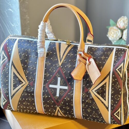 Alternative view of Louis Vuitton Keepall Bandoulière Parfleche Canvas Shoulder Bag Brown And Yellow 45cm