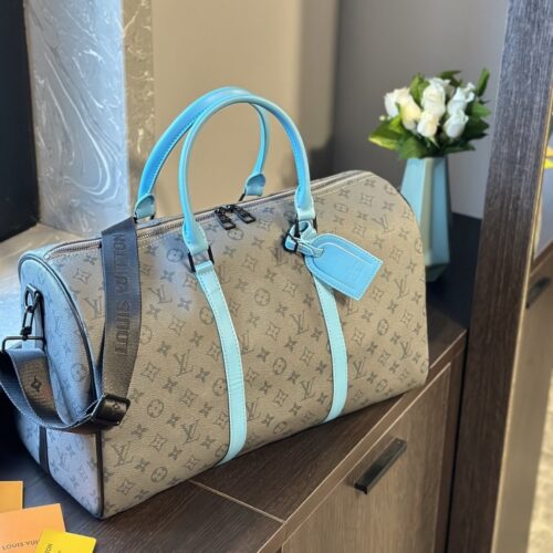 Alternative view of Louis Vuitton Keepall Bandoulière 45 Monogram Eclipse Reverse Shoulder Bag Turquoise And Grey 45cm M11481