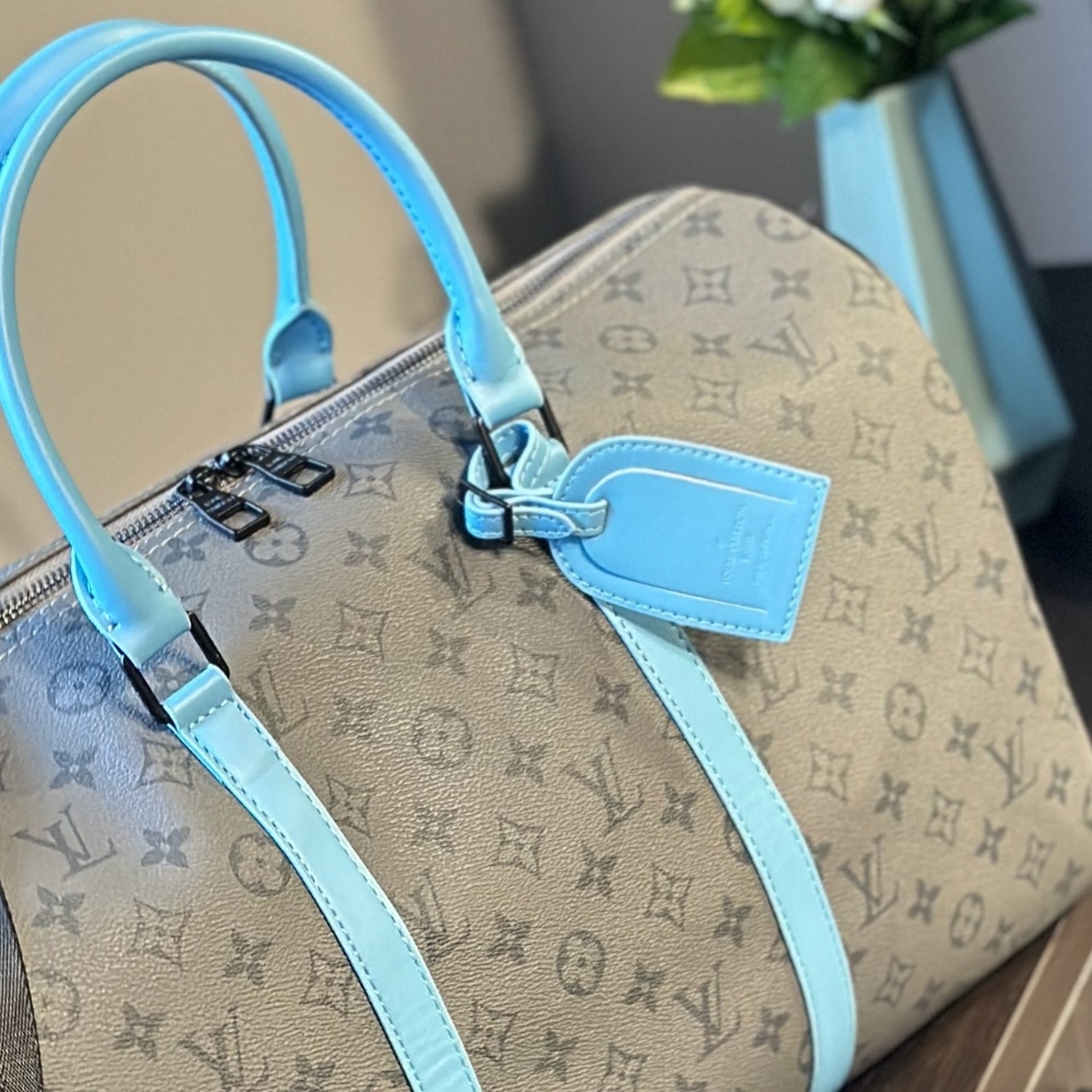 Louis Vuitton Keepall Bandoulière 45 Monogram Eclipse Reverse Shoulder Bag Turquoise And Grey 45cm M11481 - Image 4